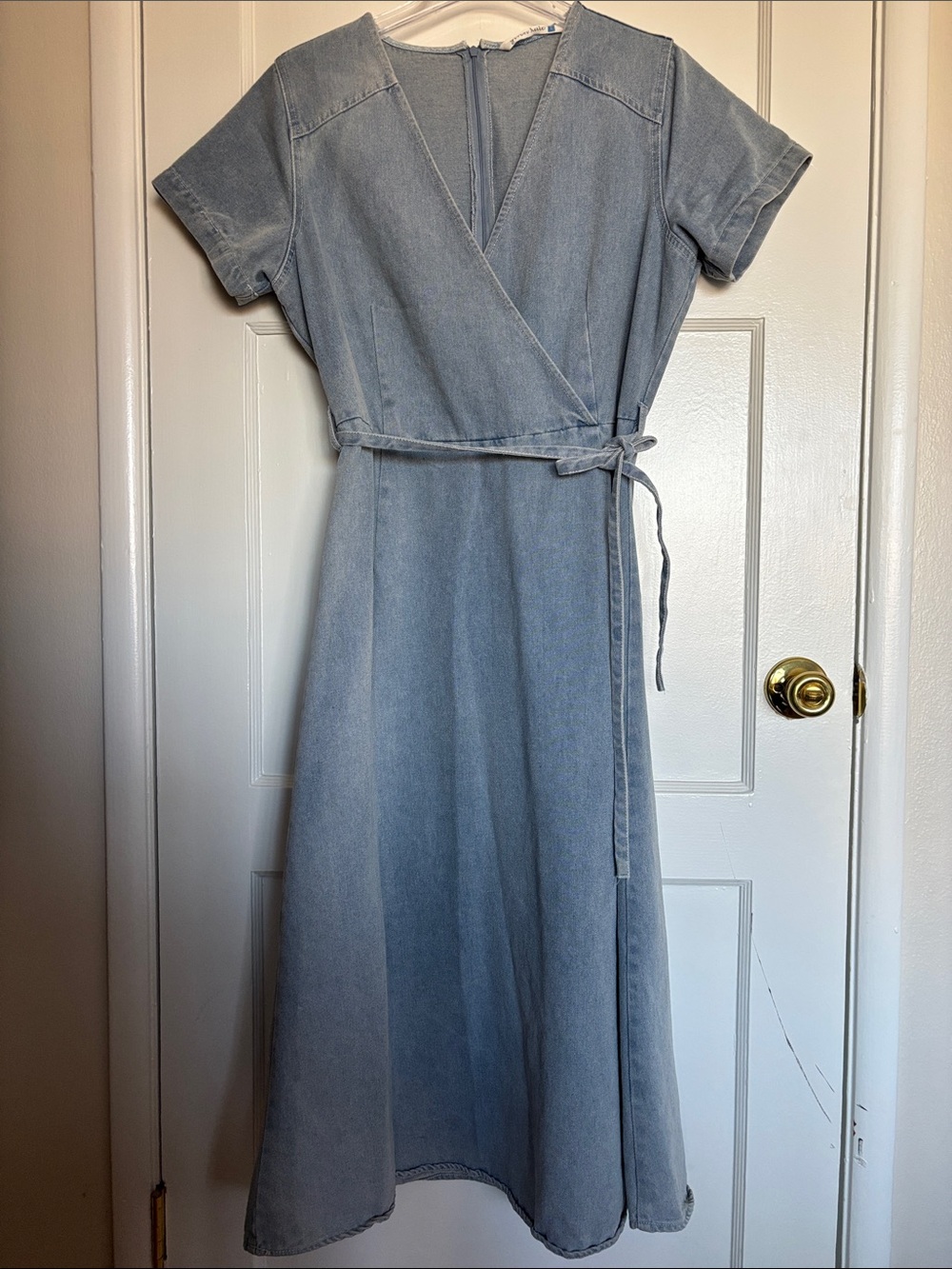 Wrap-Front Denim Maxi Dress - Blue